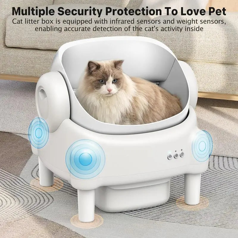Best Seller | ECORUI Self - Cleaning - Litter Box Open Top Automatic with App Control for Multiple Cats Safety Sensors Protection Cream White 16.5"X16.5" Entrance 10.5L Compartment