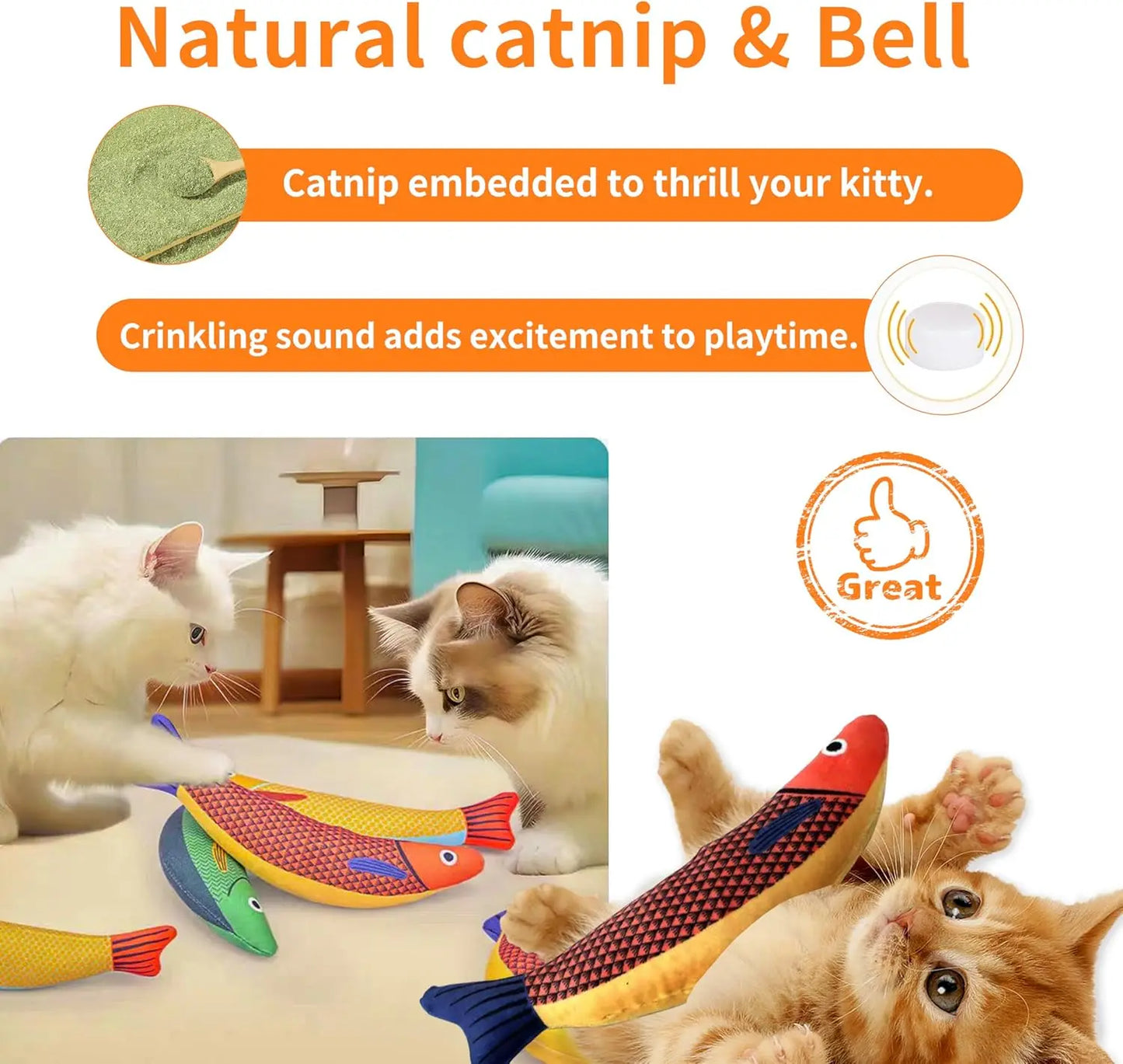 Interactive Catnip Fish Toy with Crinkle Sound 🐱🐟✨