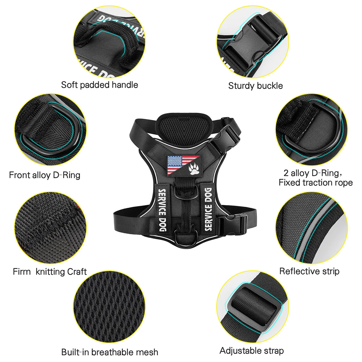 Reflective Service Dog Vest Harness with Patches 🐶🦺✨