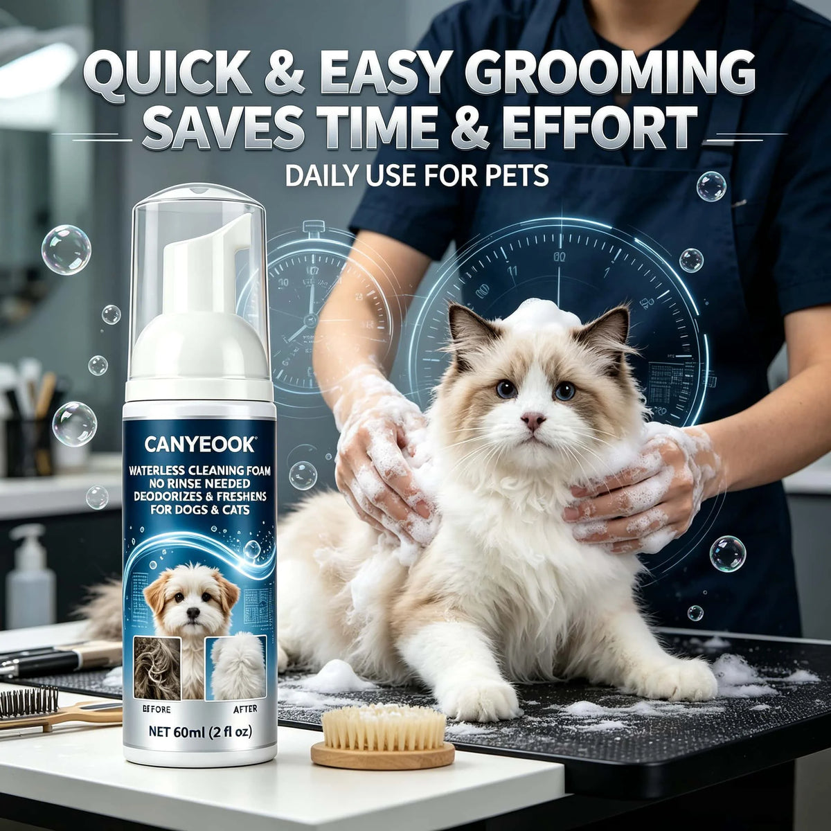 🌿 Waterless Pet Dry Shampoo Foam 60ml – No Rinse