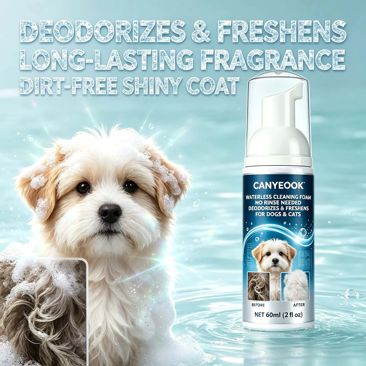 🌿 Waterless Pet Dry Shampoo Foam 60ml – No Rinse