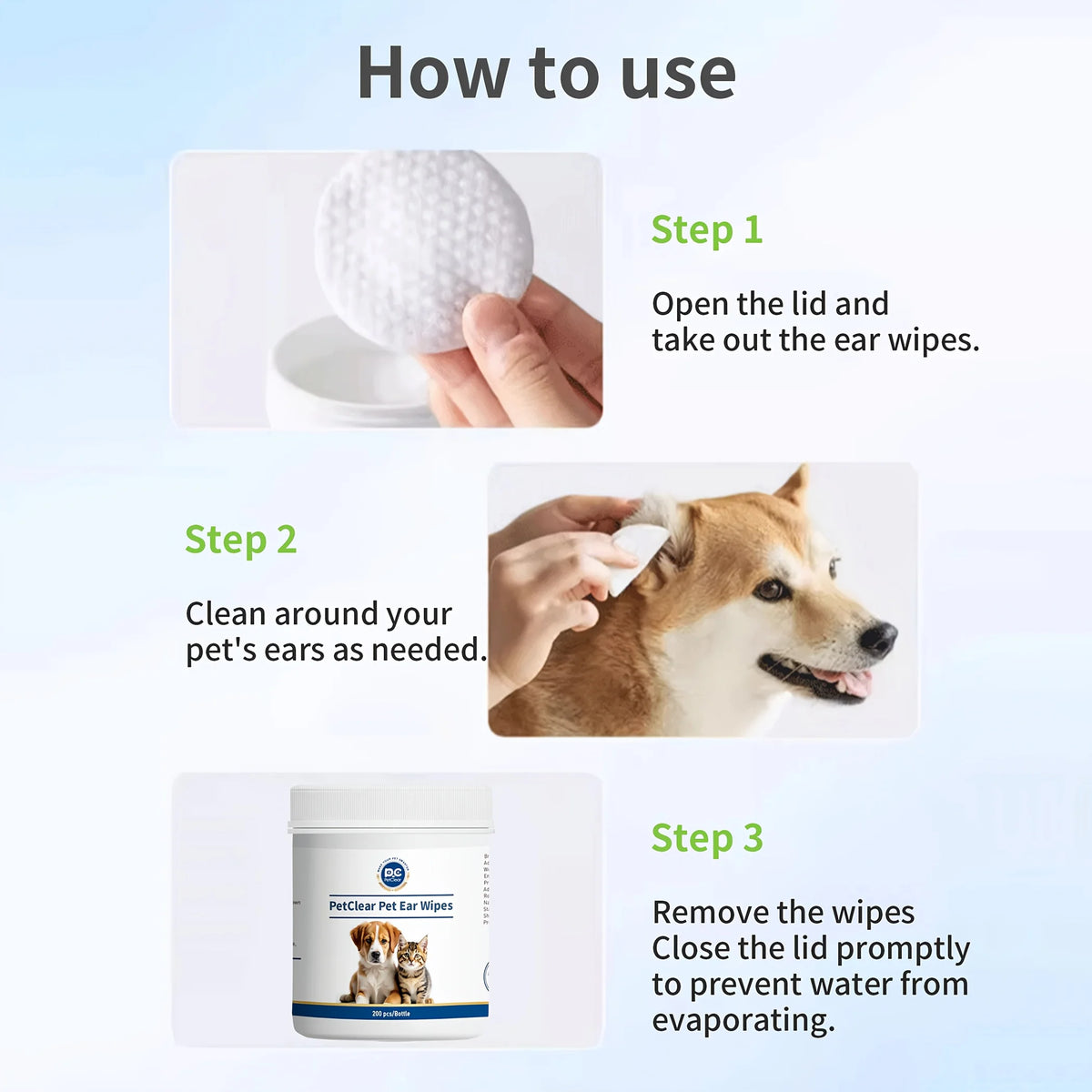 🧻 PetClear Pet Ear Wipes 200pcs – Dogs & Cats