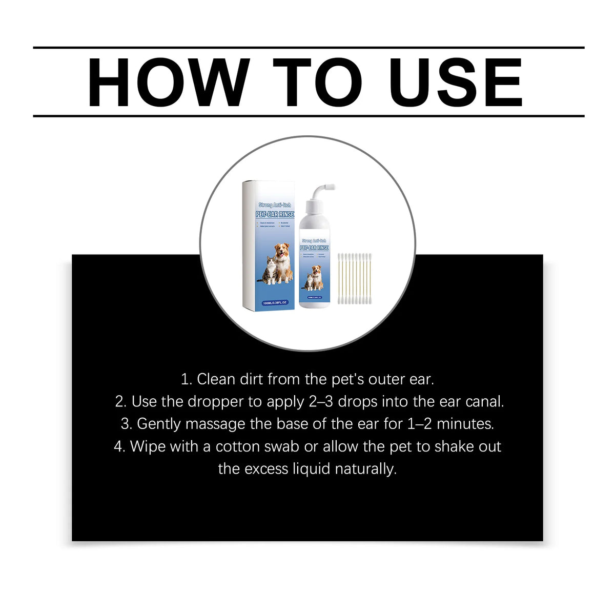 🧴 Pet Ear Cleaning Solution 10 Cotton Swabs