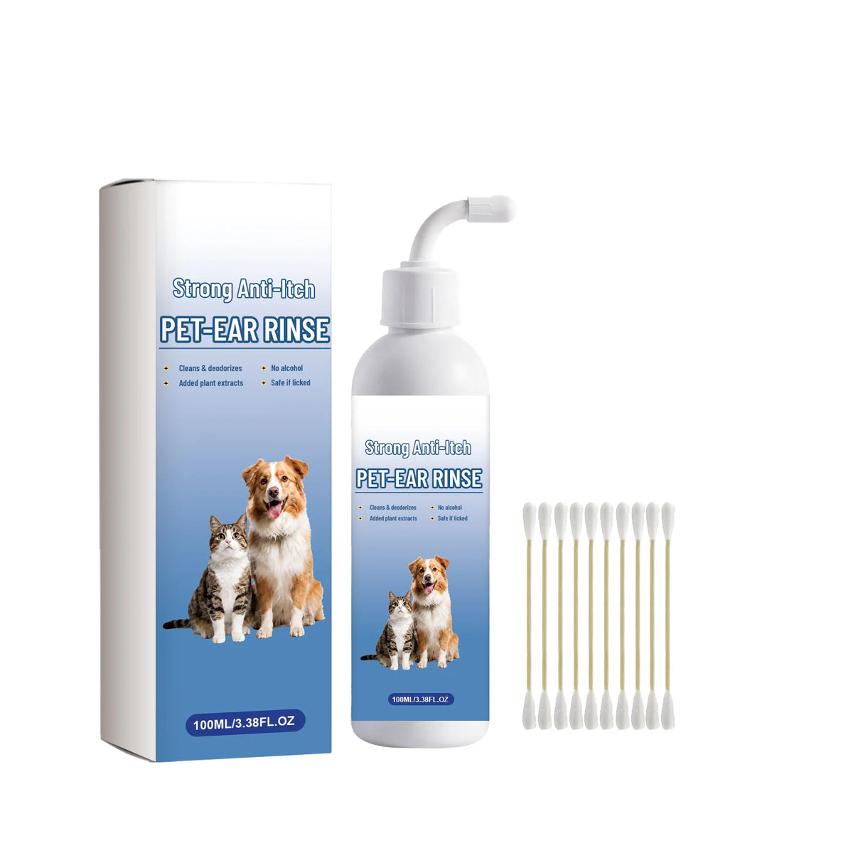 🧴 Pet Ear Cleaning Solution 10 Cotton Swabs