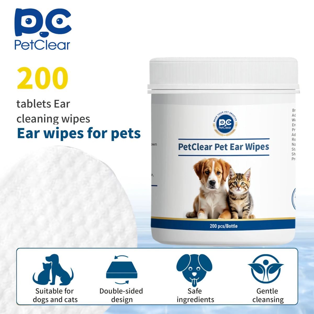🧻 PetClear Pet Ear Wipes 200pcs – Dogs & Cats