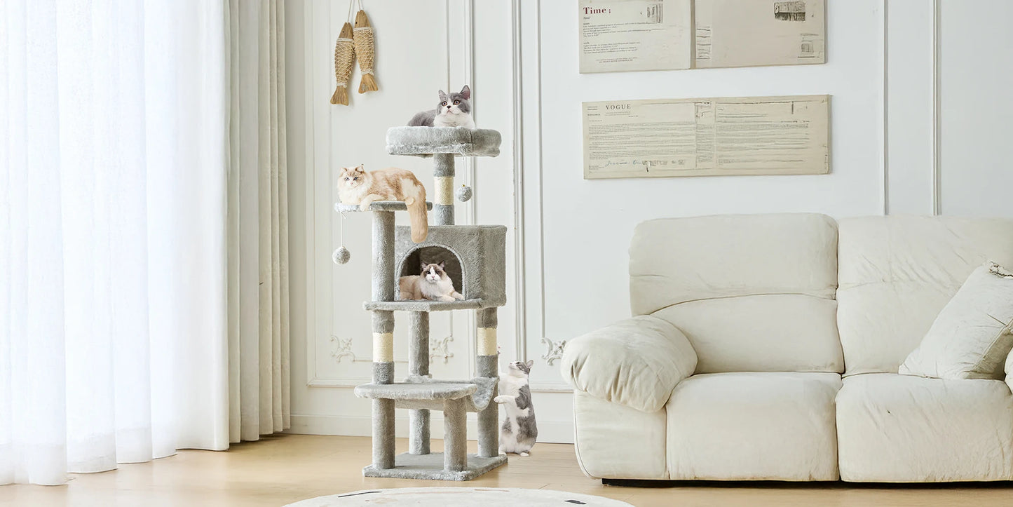 44" Tall Multi-Cat Tree & Climbing Tower 🐱🌳✨