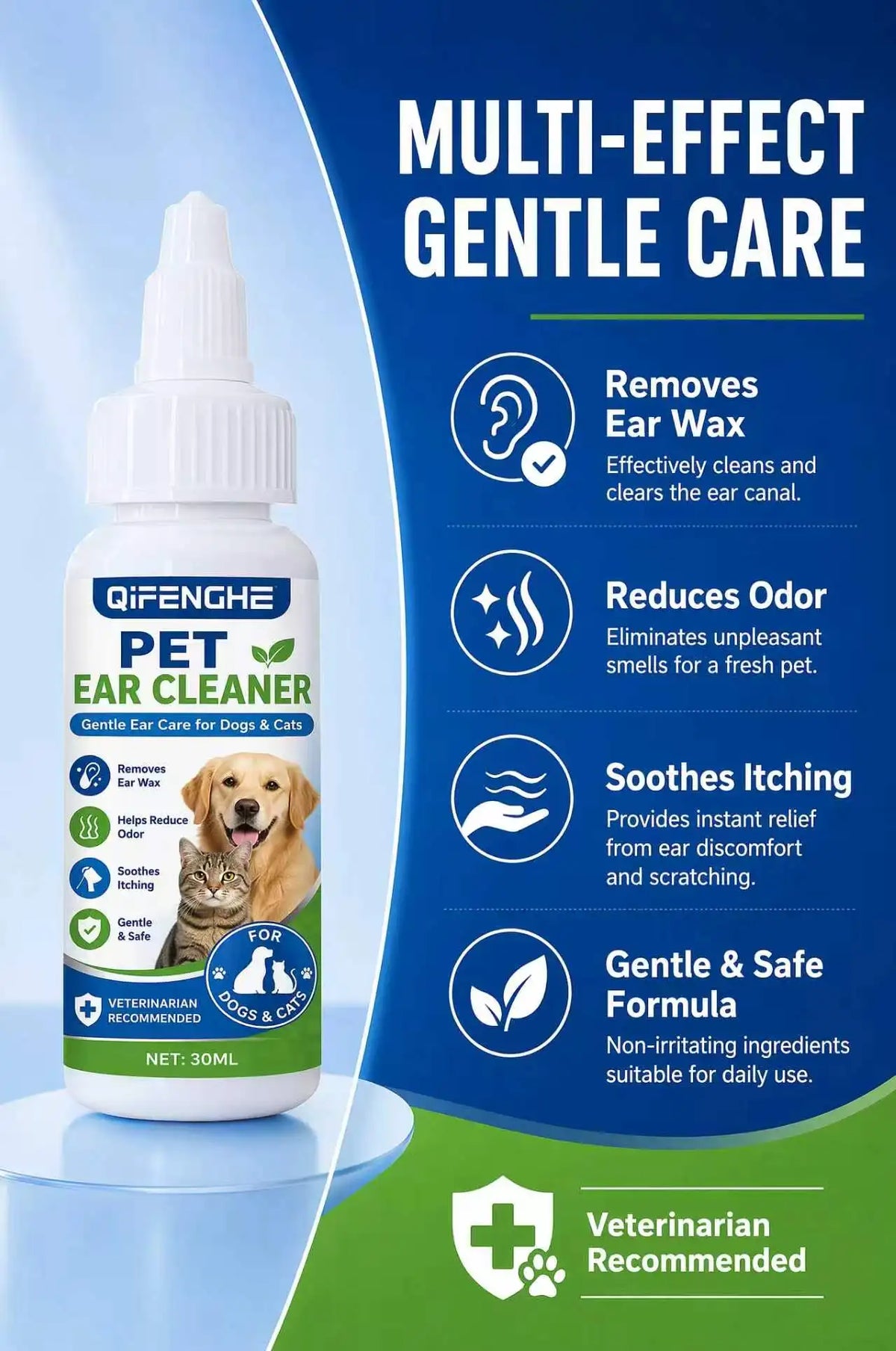 💧 Pet Ear Cleaner Drops 30ml for Dogs & Cats