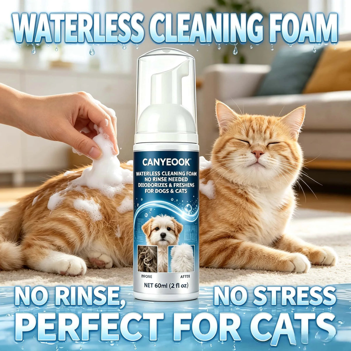 🌿 Waterless Pet Dry Shampoo Foam 60ml – No Rinse