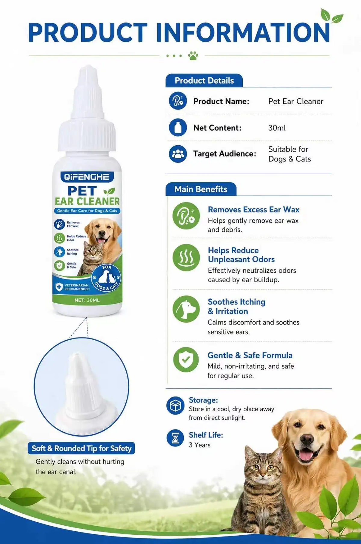 💧 Pet Ear Cleaner Drops 30ml for Dogs & Cats