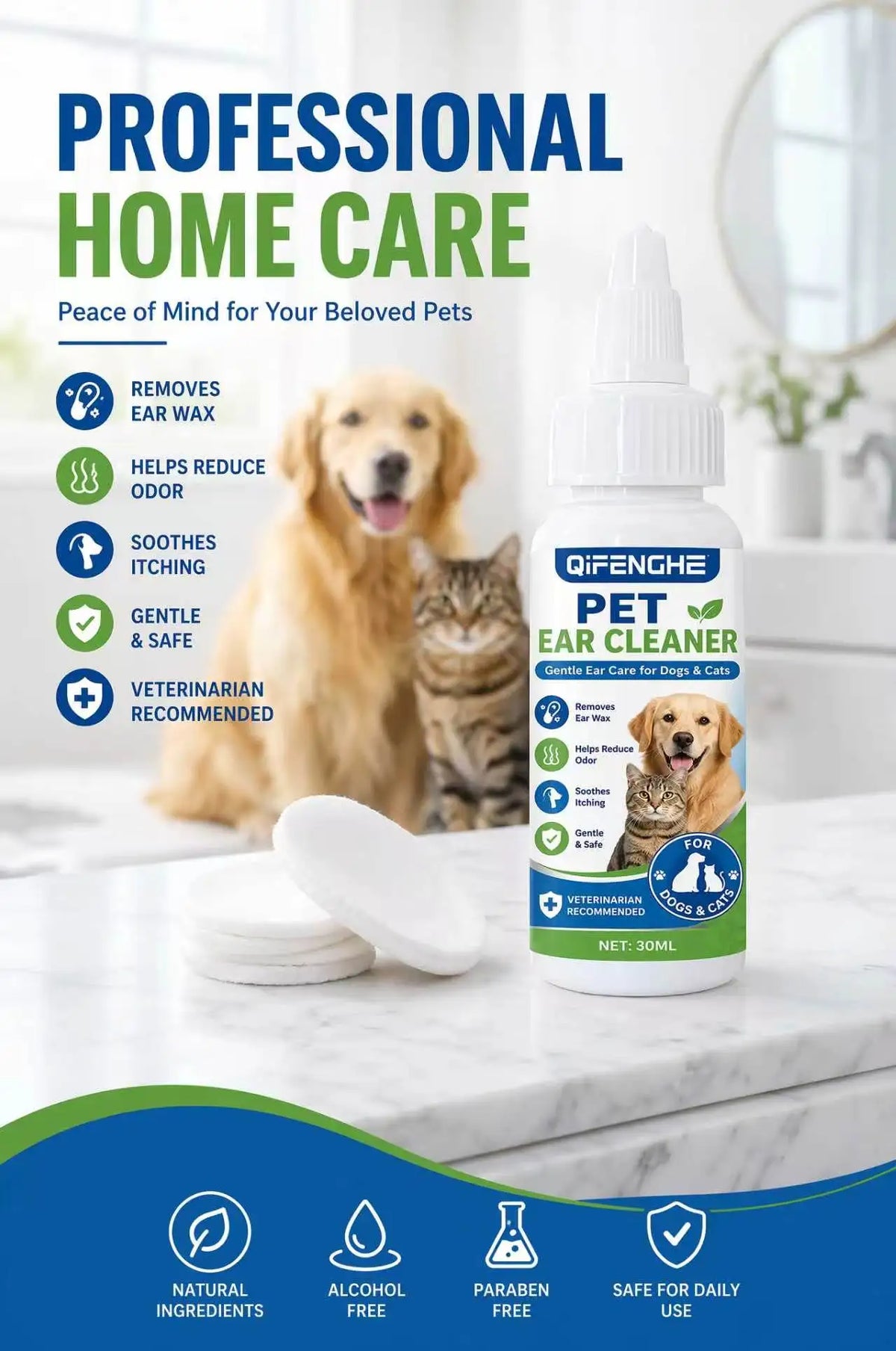 💧 Pet Ear Cleaner Drops 30ml for Dogs & Cats