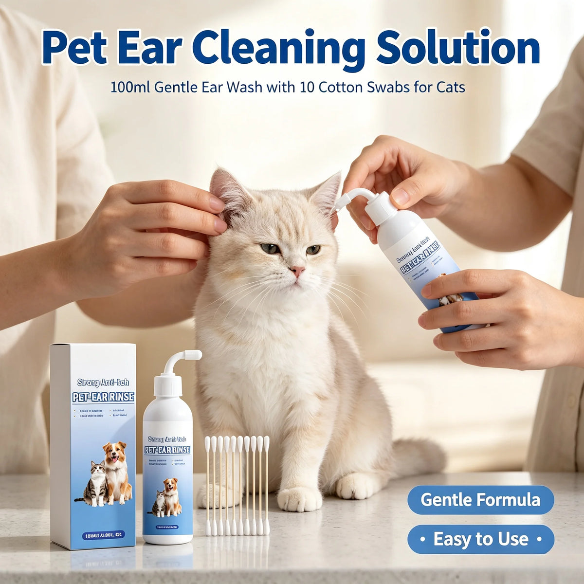 🧴 Pet Ear Cleaning Solution 10 Cotton Swabs