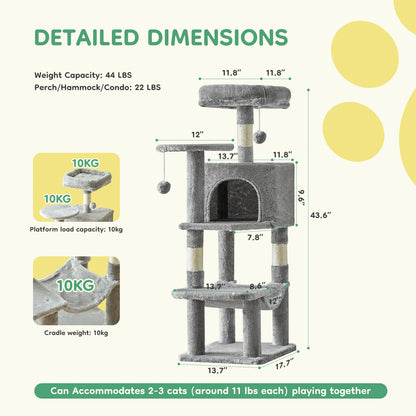 44" Tall Multi-Cat Tree & Climbing Tower 🐱🌳✨