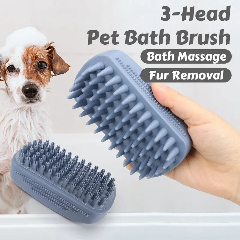 3-Head Silicone Pet Bath & Massage Brush 🐶🐱🛁✨